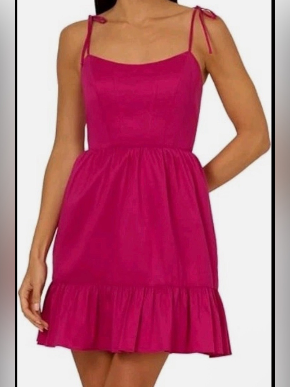Adrianna Papell Hot Pink Tie-Strap Ruffle-Hem Mini Dress